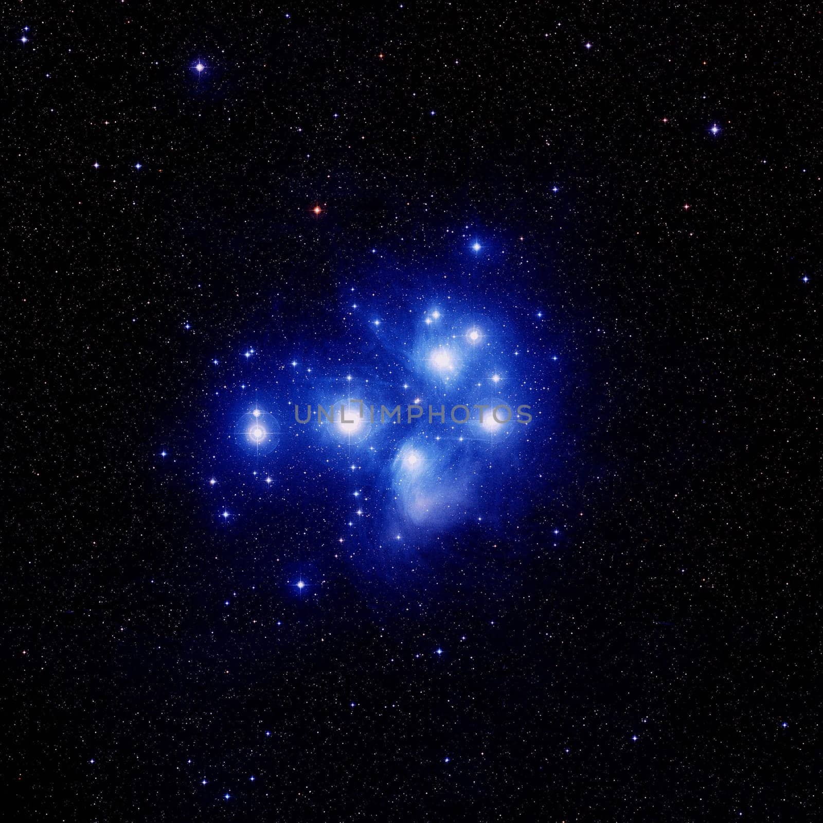This is a true colour image of the Pleiades star cluster, also known as the "Seven Sisters"""