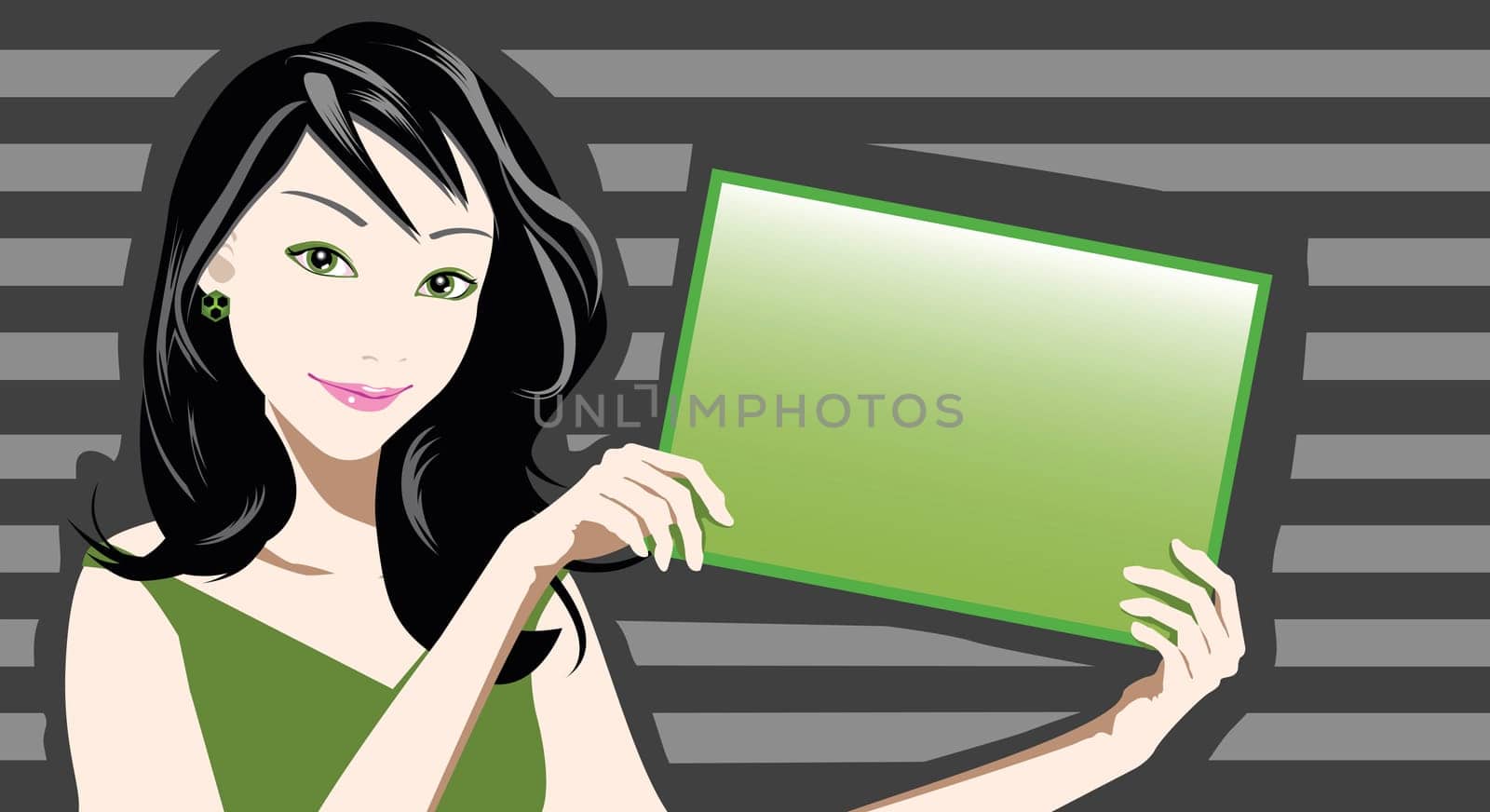 illustration of a woman holding blank board