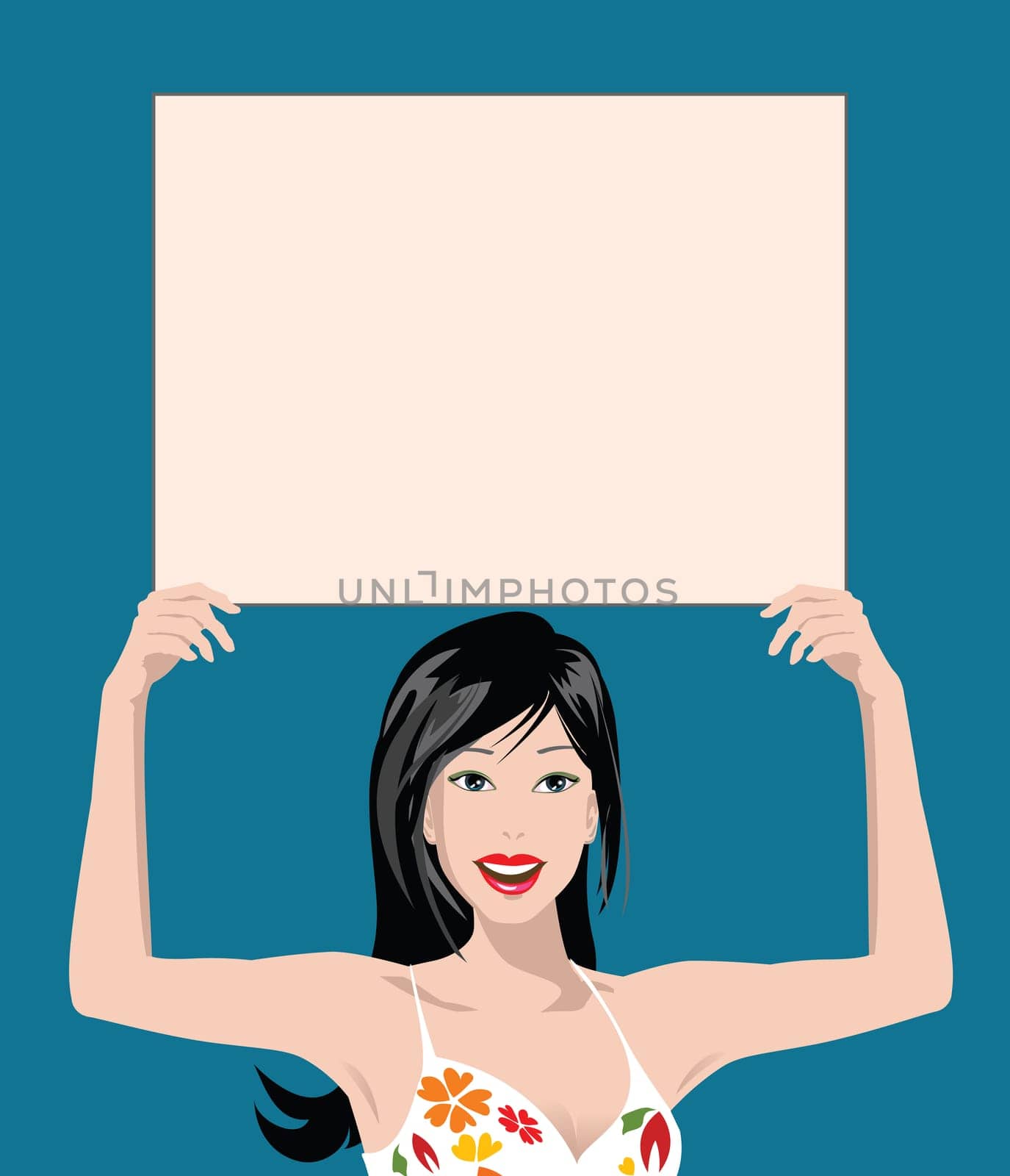 illustration of a woman holding blank sign
