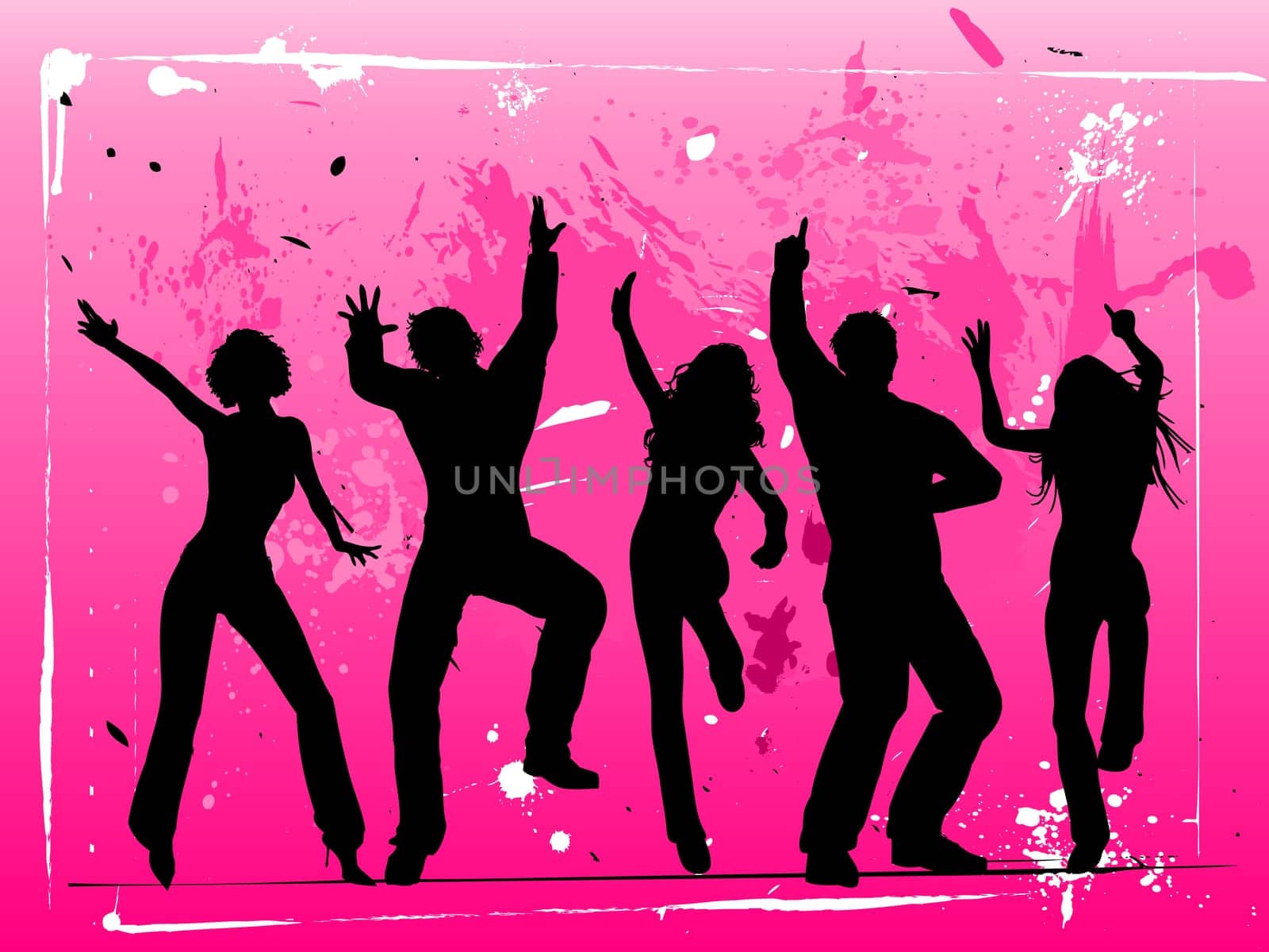 Silhouettes of people dancing on grunge background