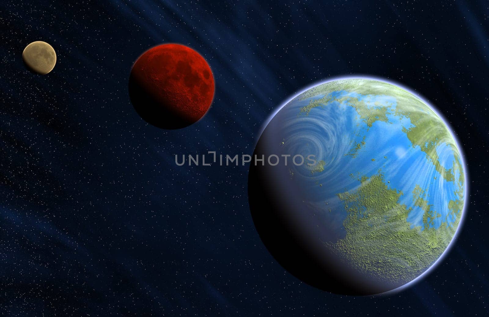 detailed earth mars and uranus on space with stars