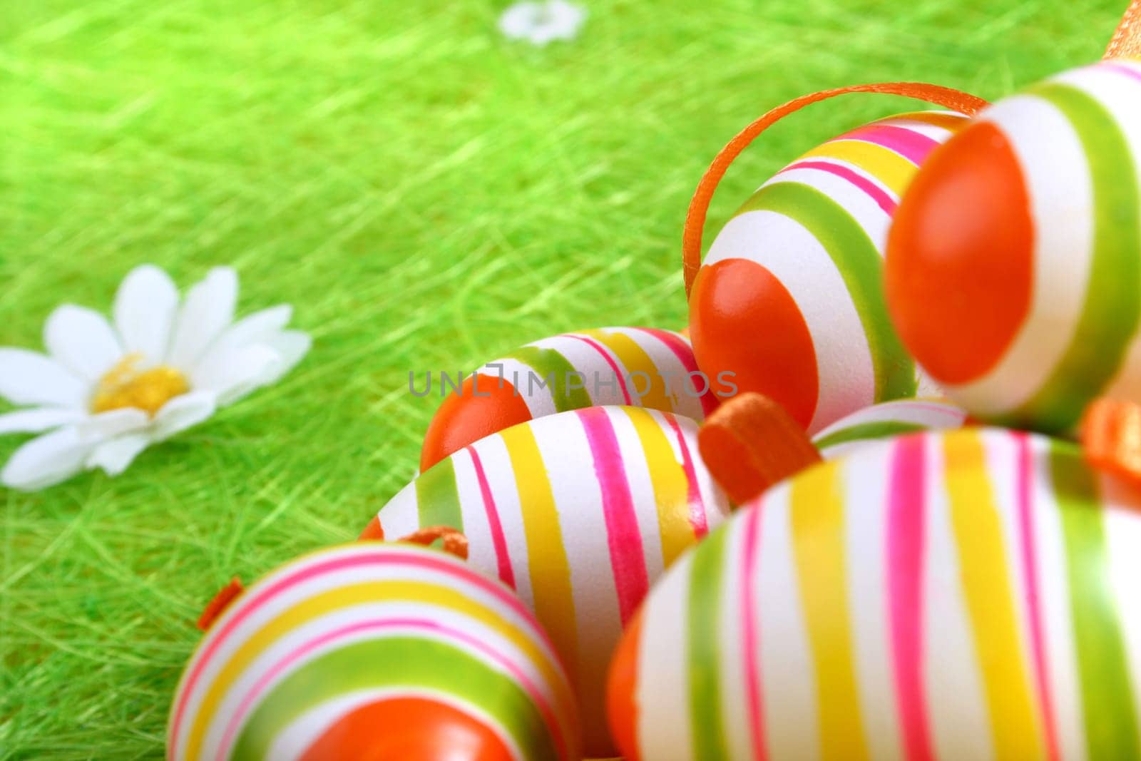 Painted Colorful Easter Eggs on green Grass