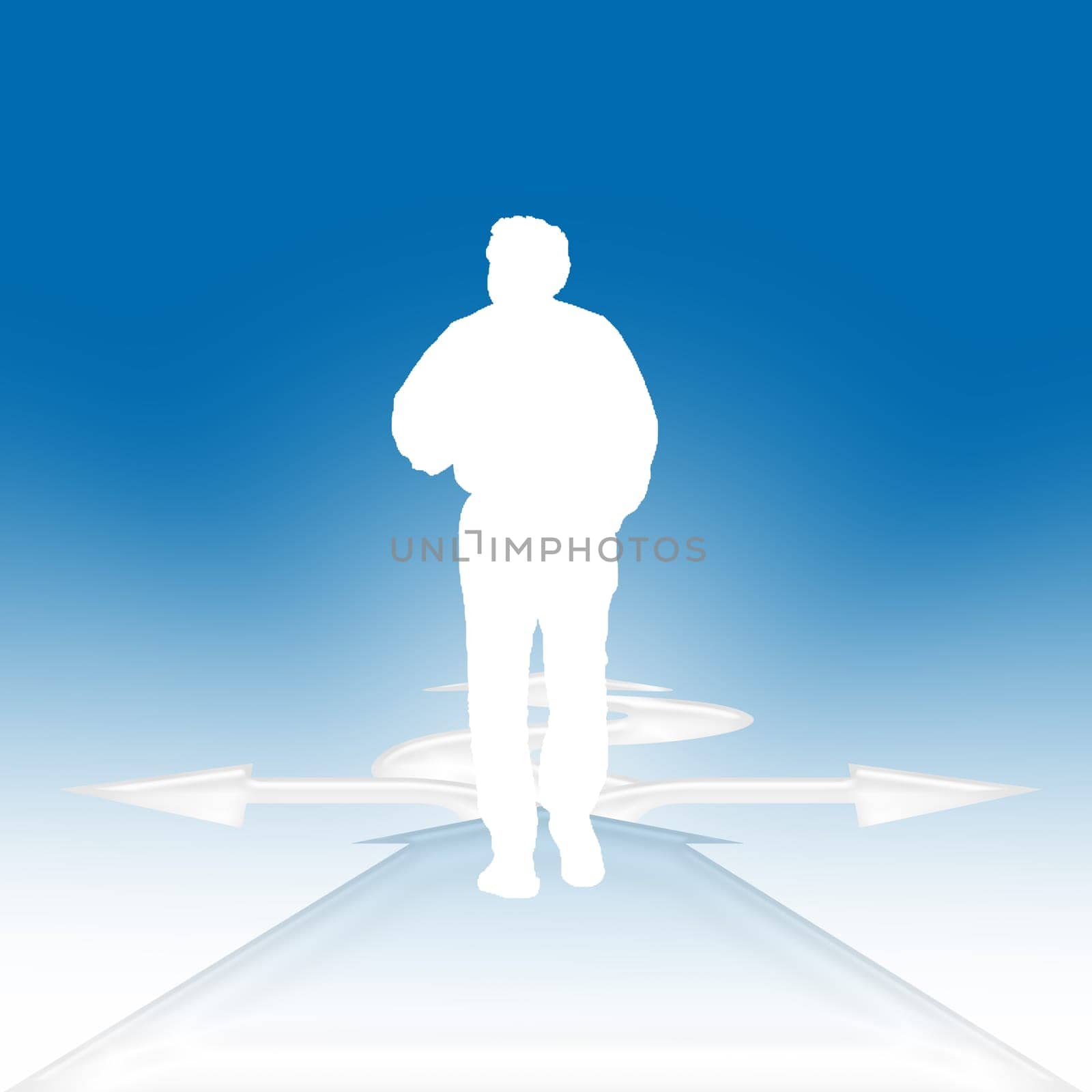 a man is looking foward to found his way, he has to decide , to make a choice and go ahead to the future