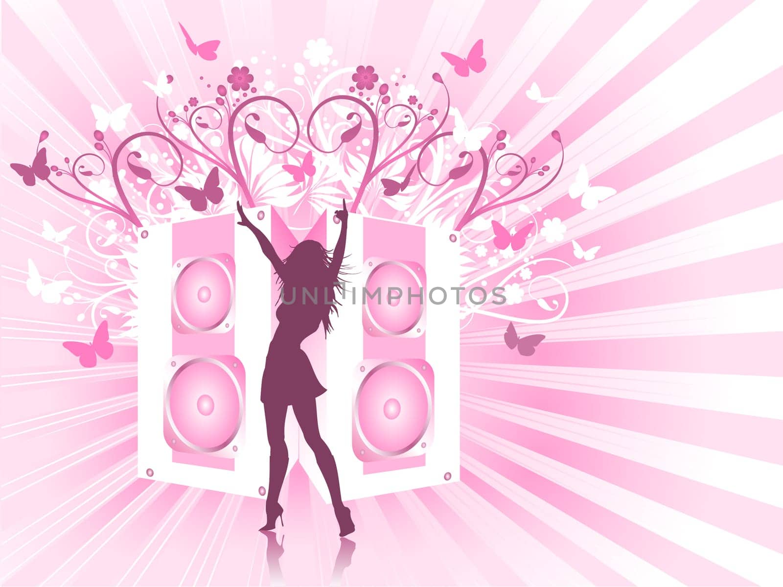 Silhouette of a dancing couple on a funky background