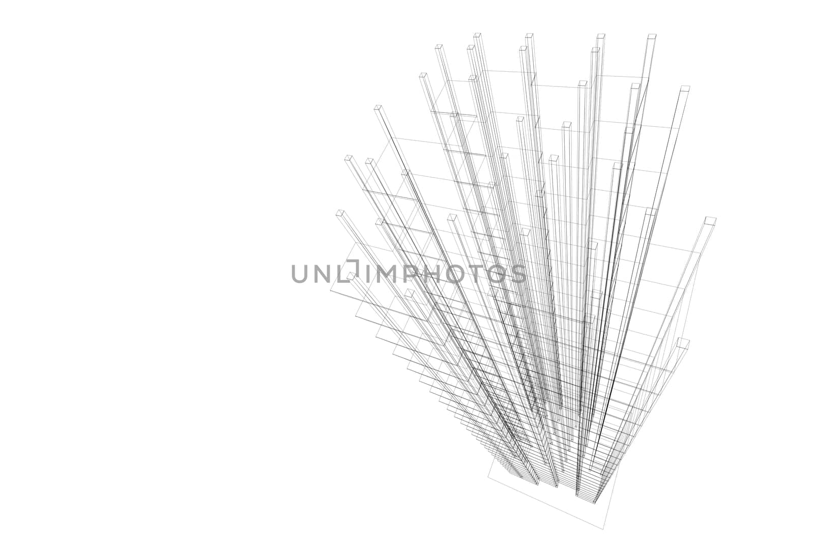 3D Architectural wireframe abstract. Isolated. Concept - building, architecture, construction and skyscrape.
