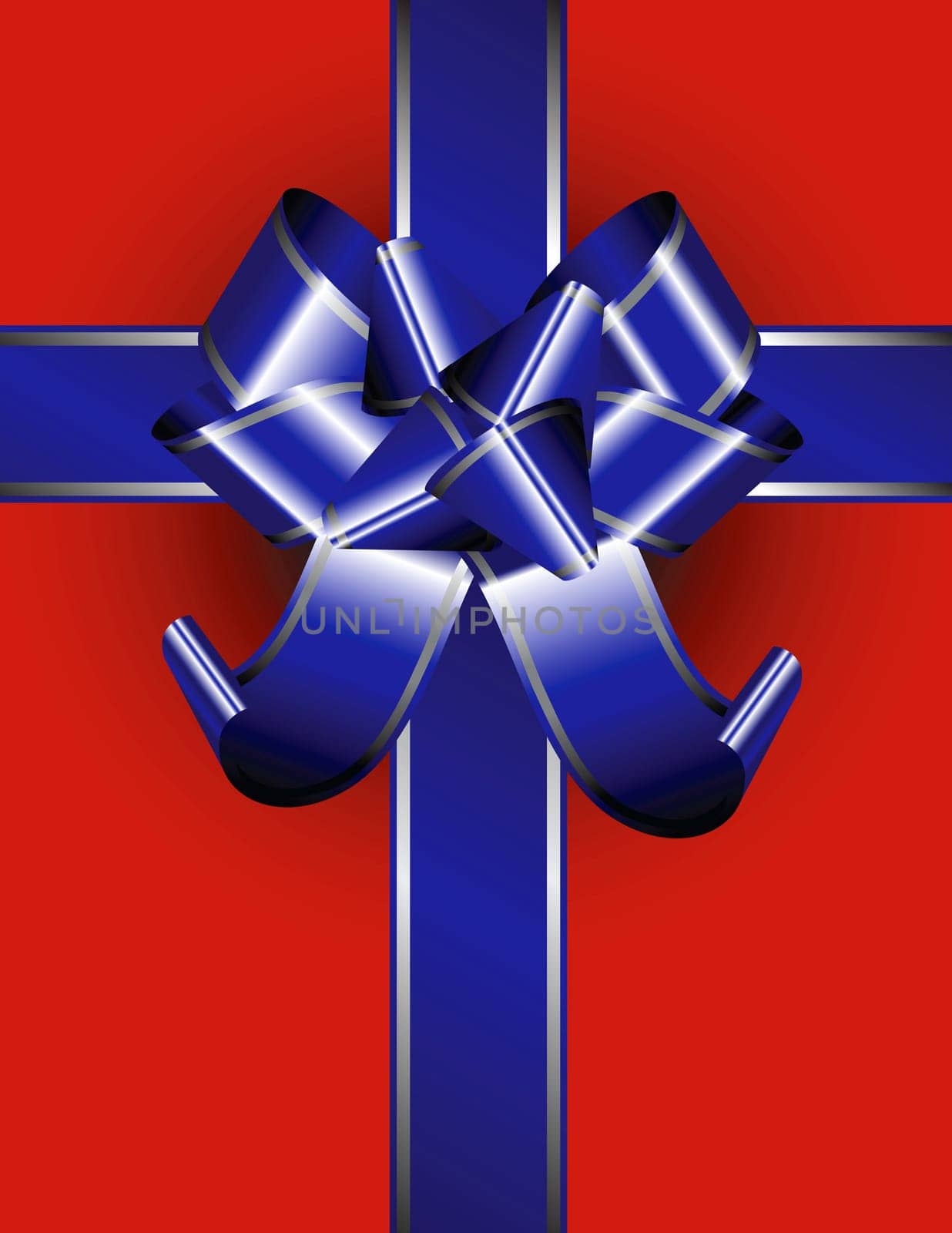 Blue ribbon with silver lines on a red package - easy to modify - simply extend the vertical or horizontal ribbon for placement in corners etc.