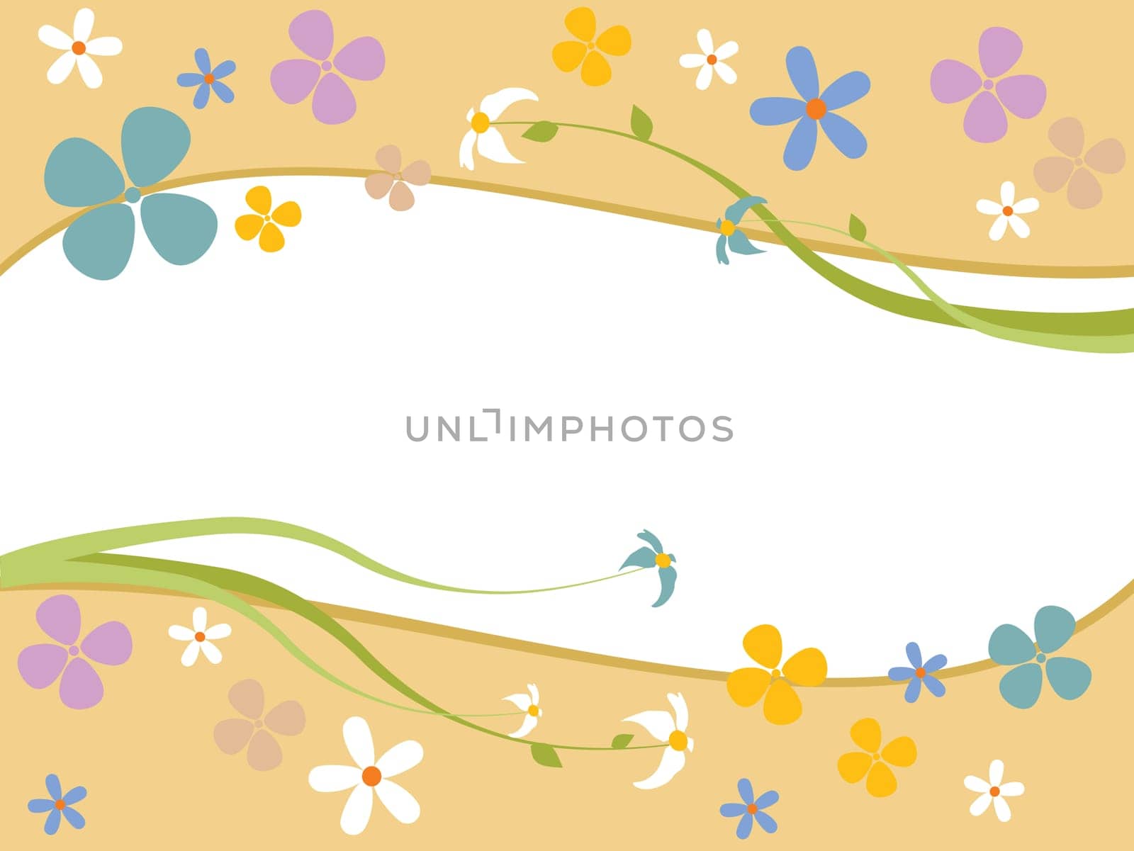 Illustration of different colored and sized spring flowers