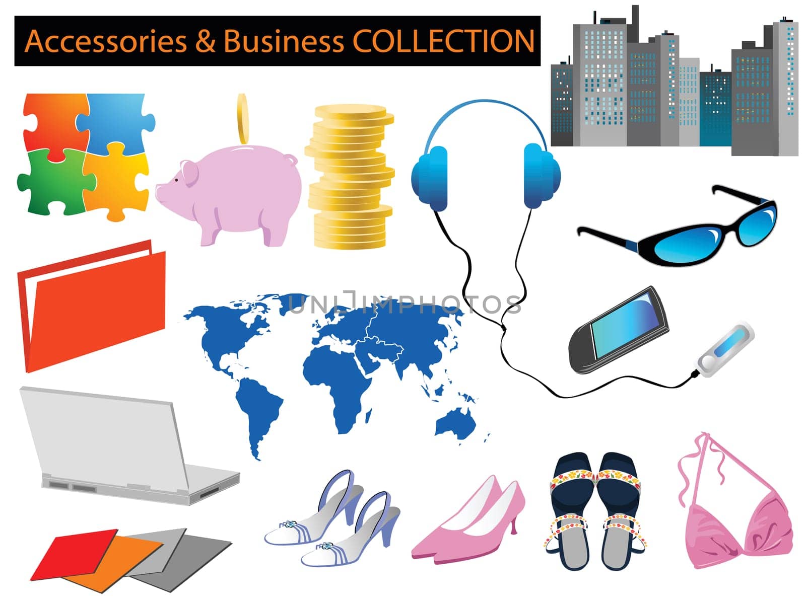 illustration of business and daily life accessories