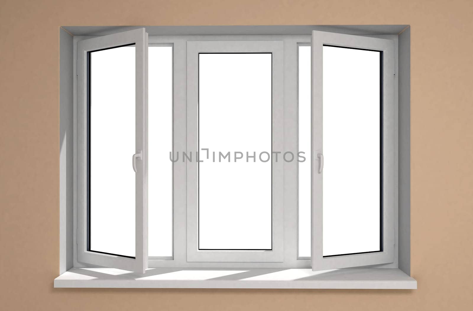 Opened plastic window with vector clipping path isolated