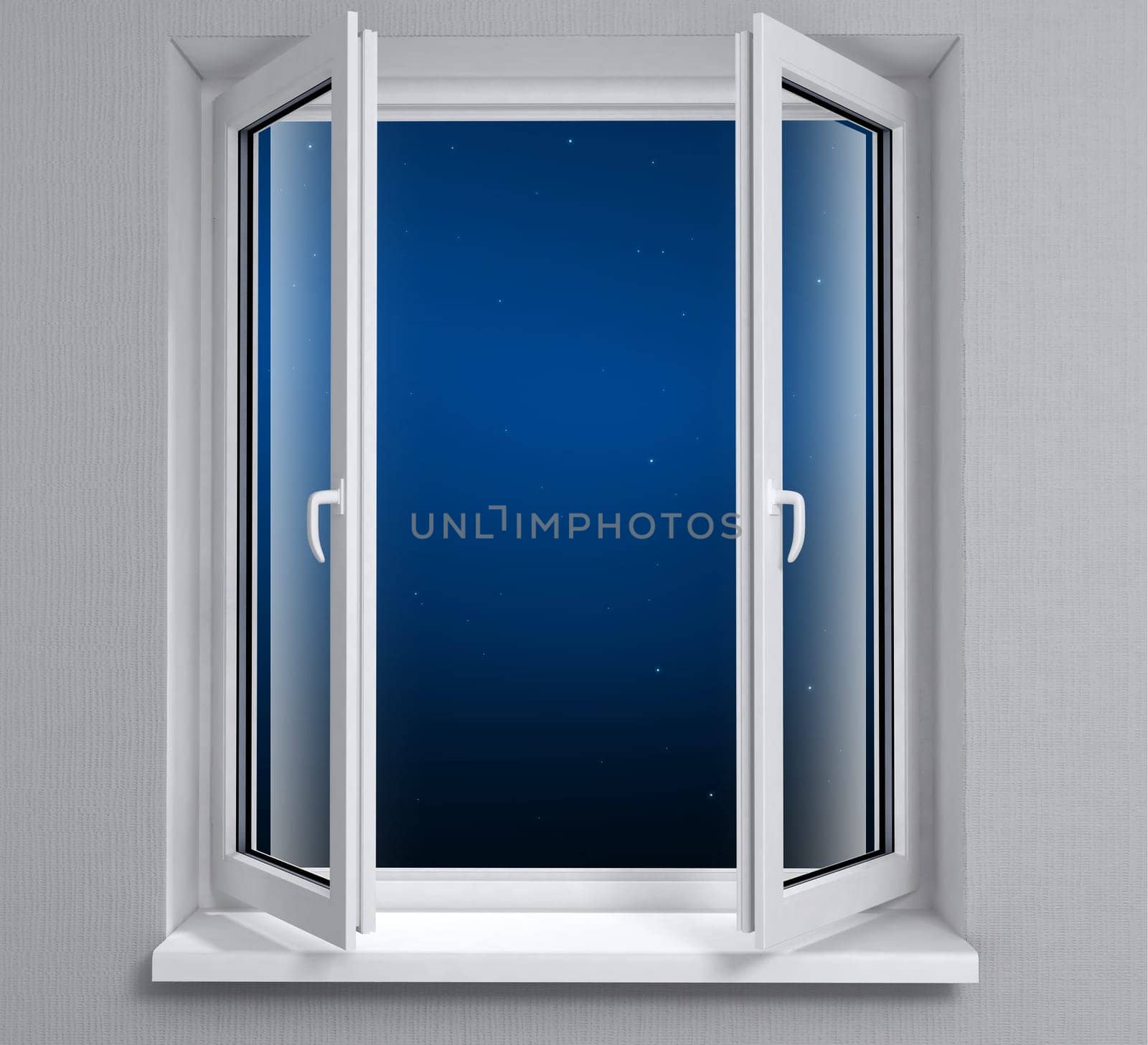 Opened plastic window with vector clipping path isolated