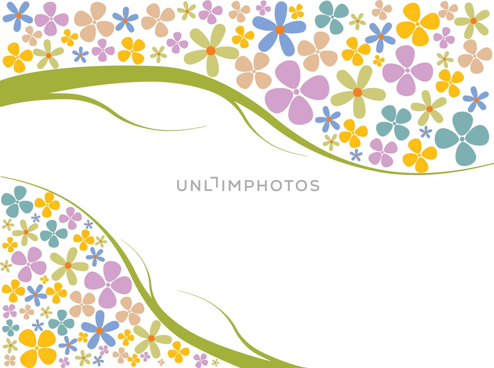 Illustration of different colored and sized spring flowers