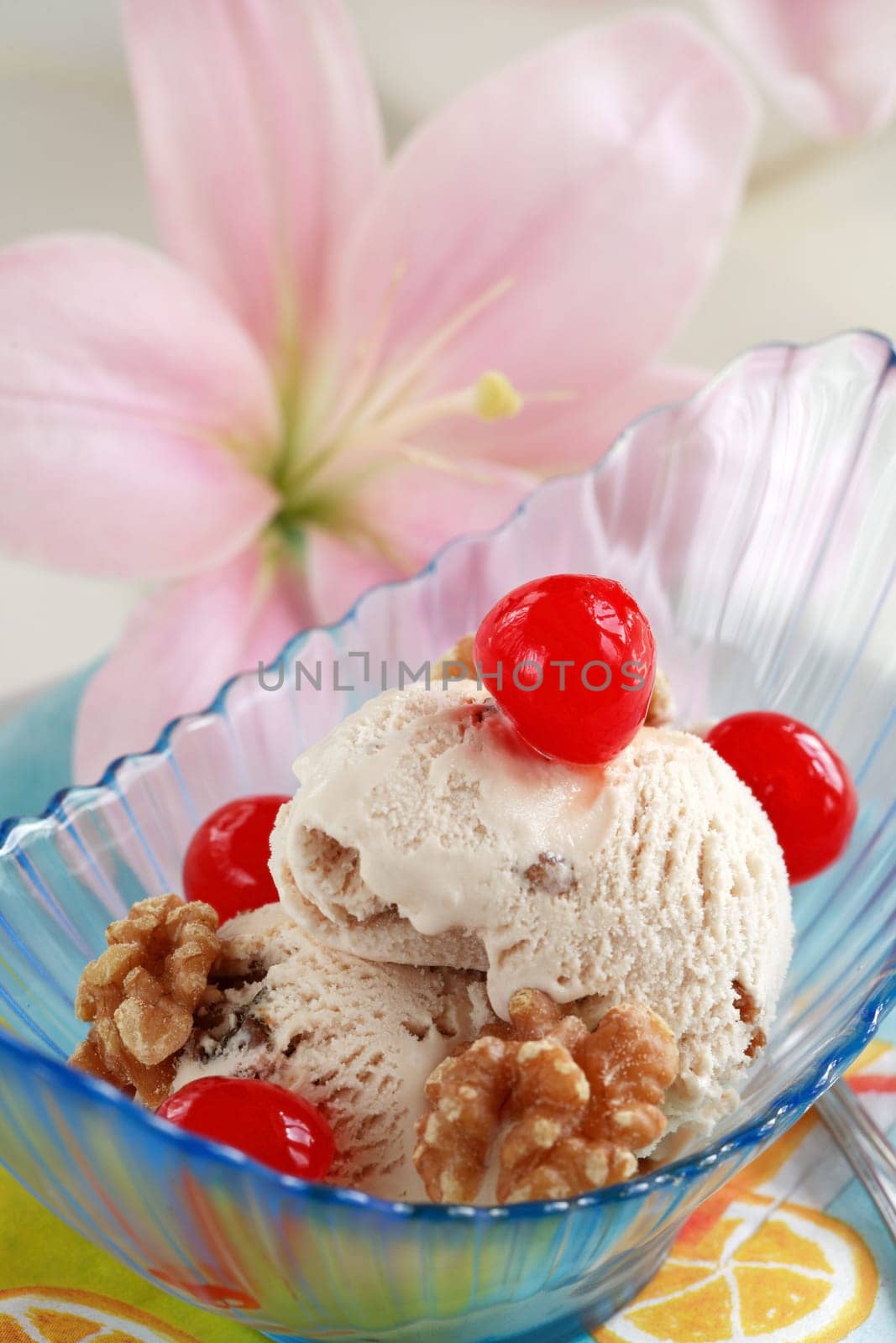 Walnut ice cream with cherry