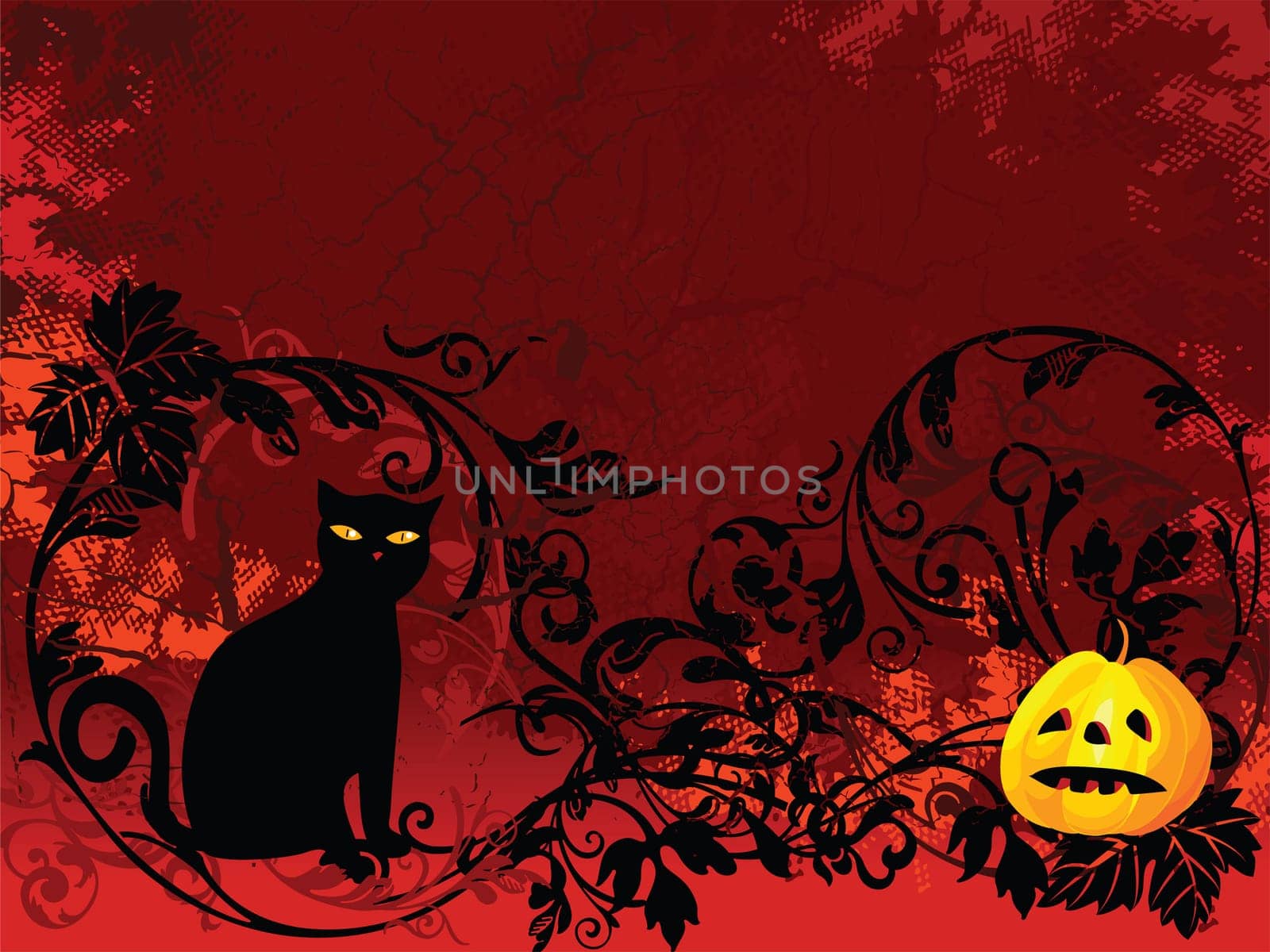 halloween images on red floral background