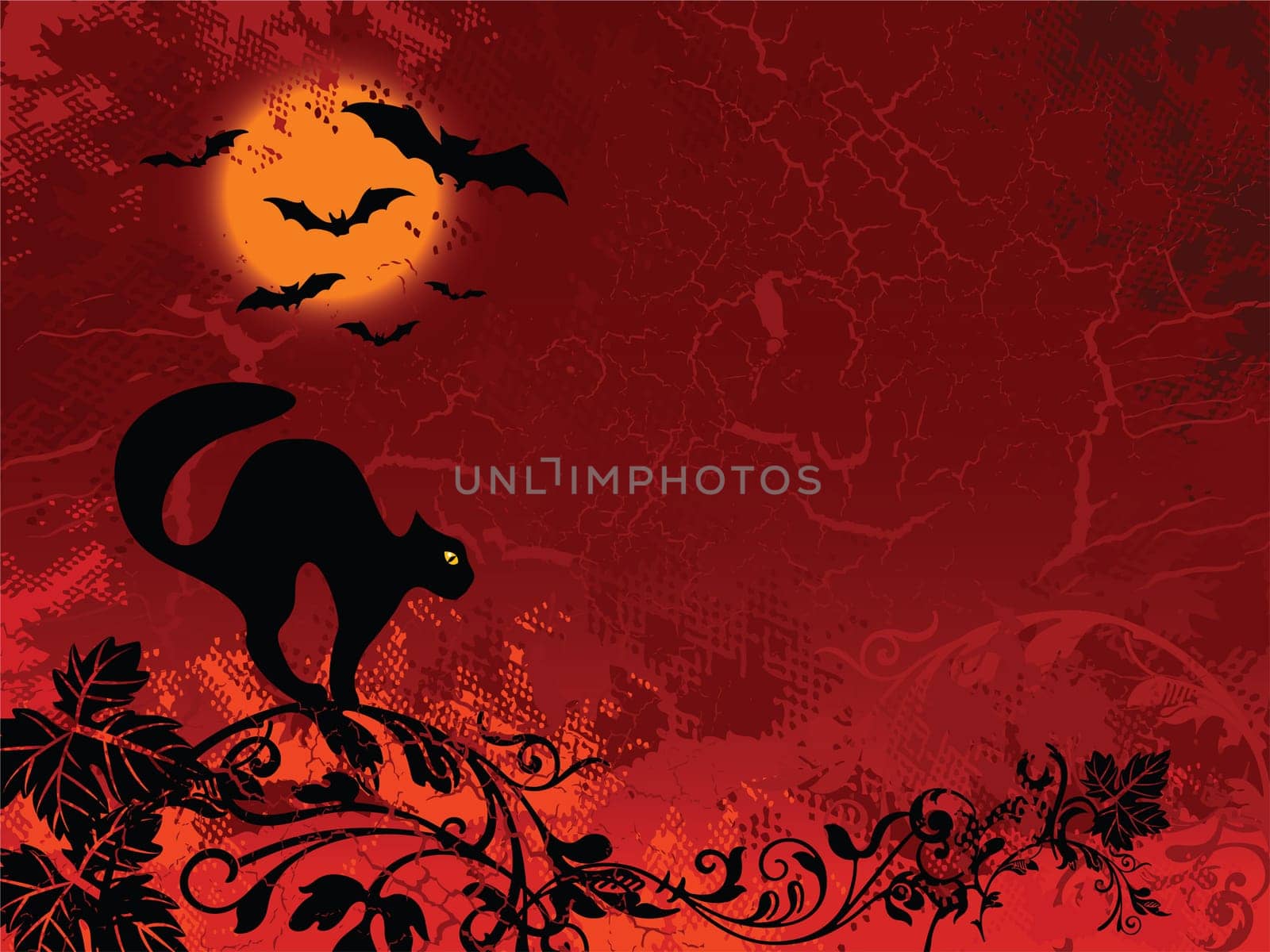 halloween images on red floral background