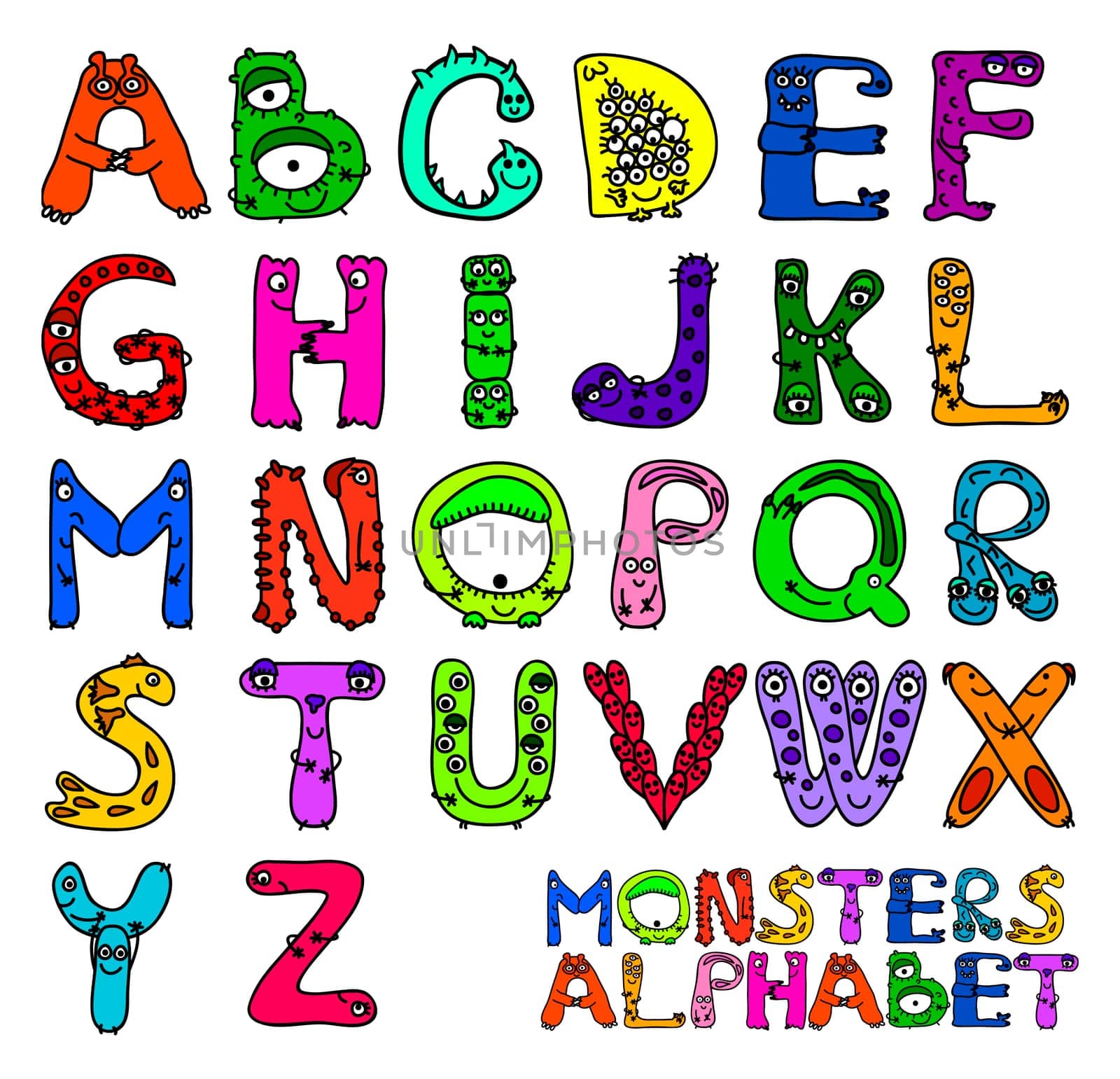 English alphabet letters as monsters