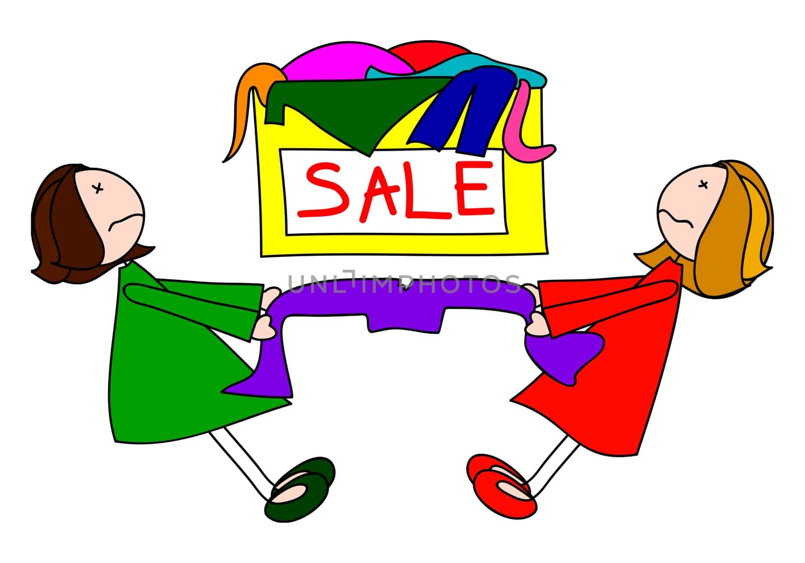 Two girls fighting about trousers on sale