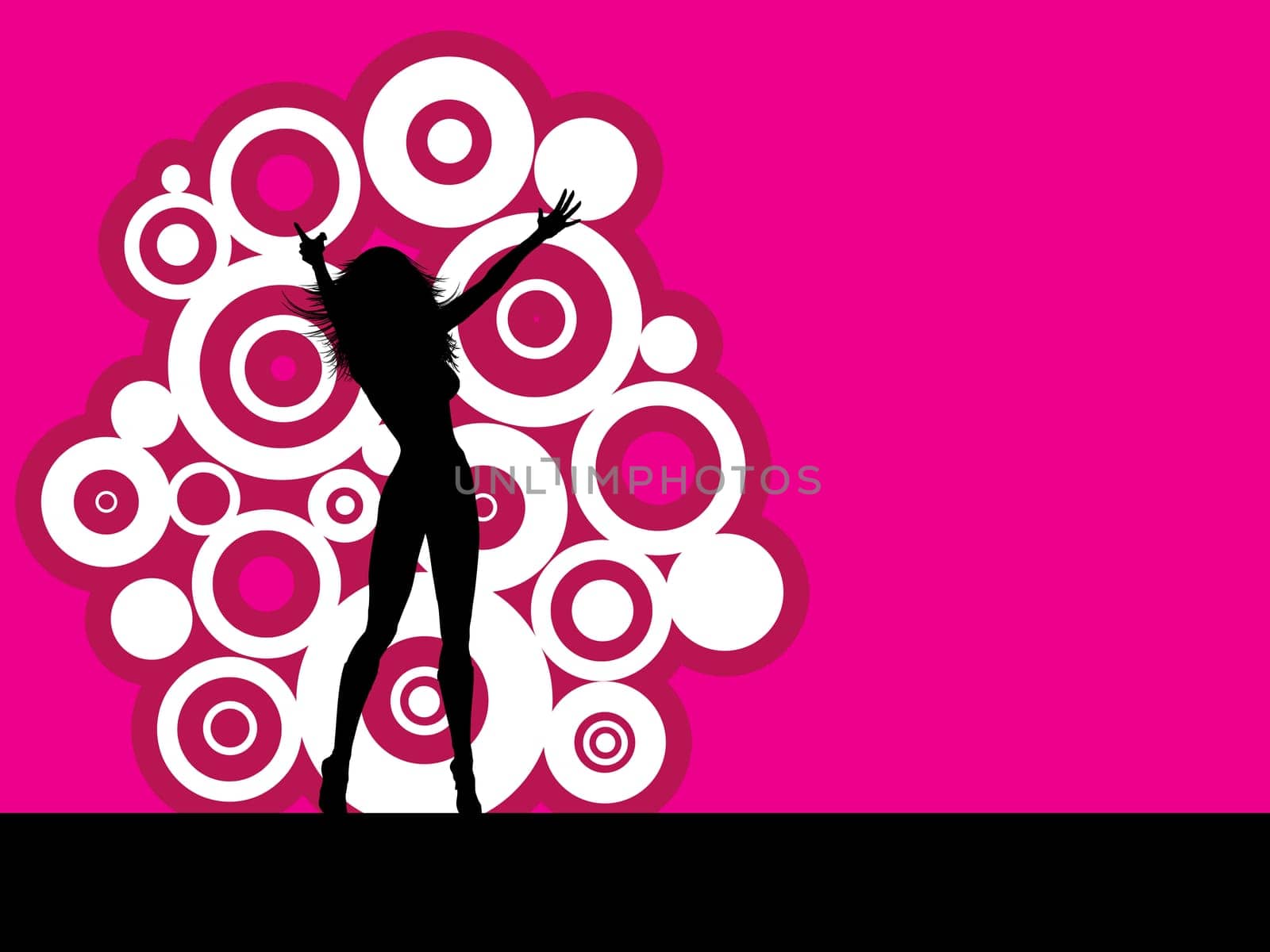 Silhouette of a sexy female on retro styled background