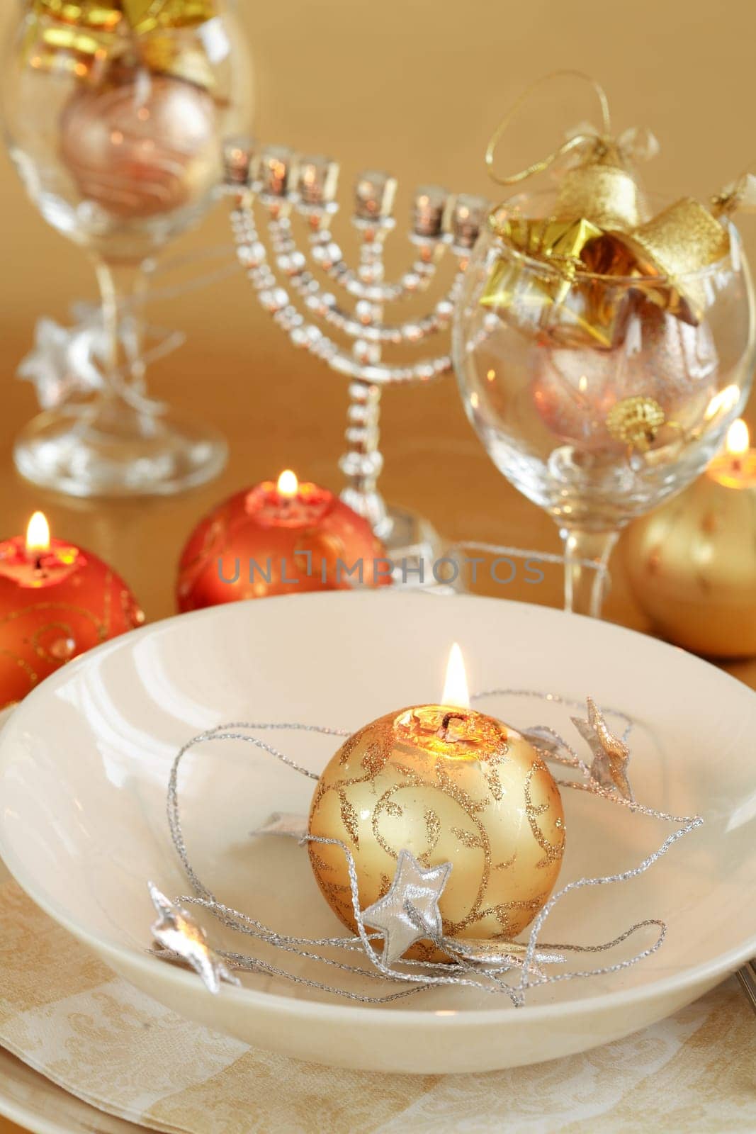 Festive table setting for Christmas