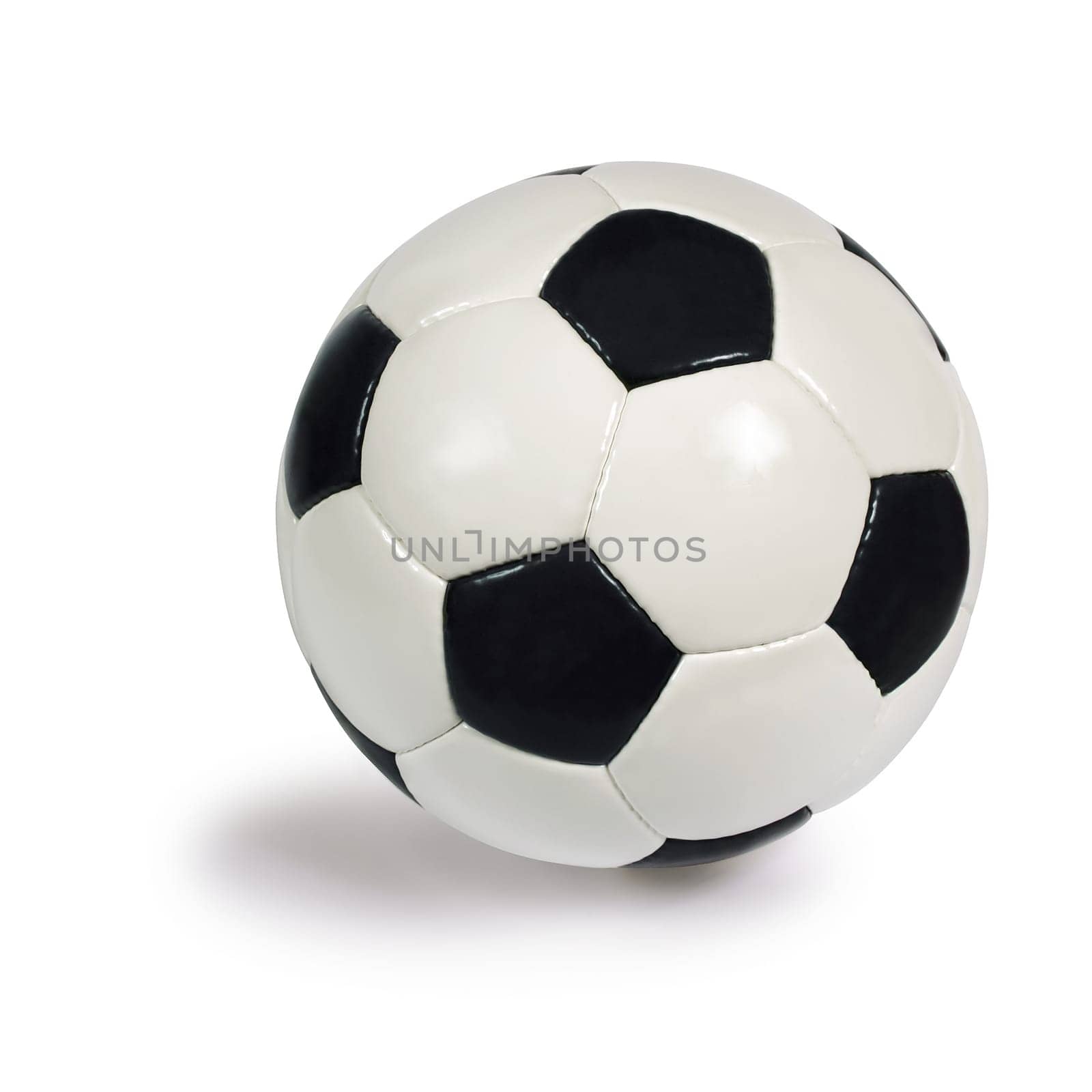 An isolated image of a leather soccer ball.