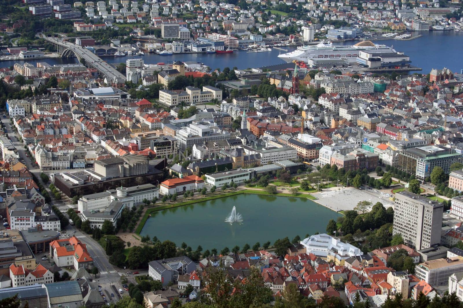 View of Bergen in Norway from the top of Mount Fløyen.