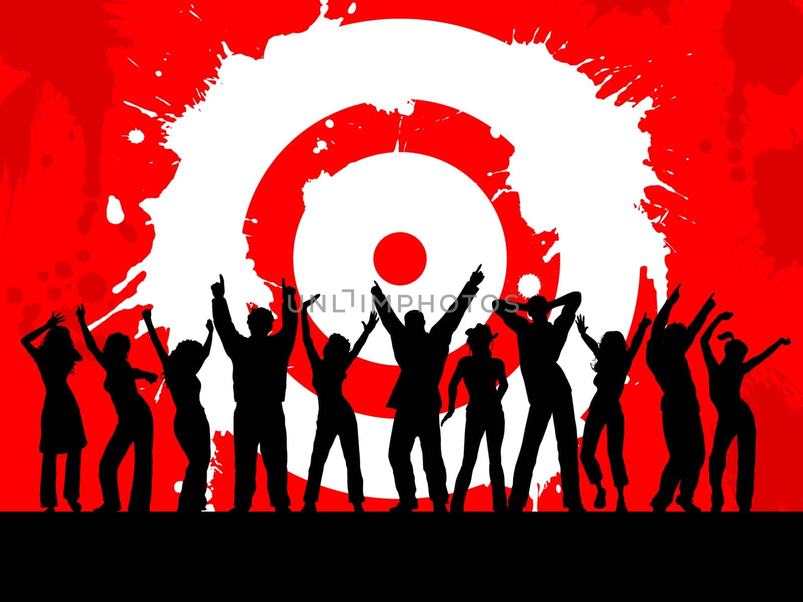 Silhouettes of people dancing on grunge background