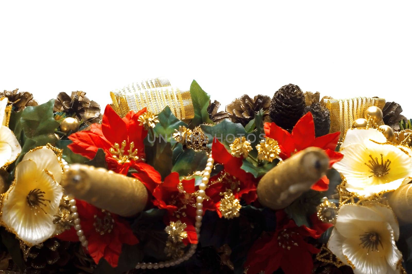 Christmas ornaments as a frame isolated on white