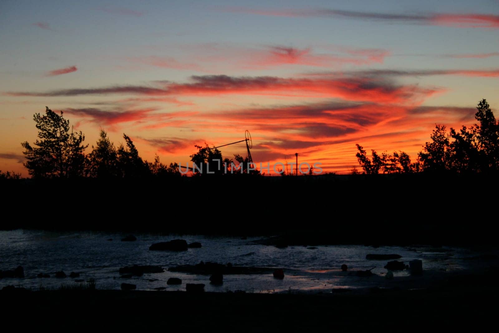 sunset of a lake in summer