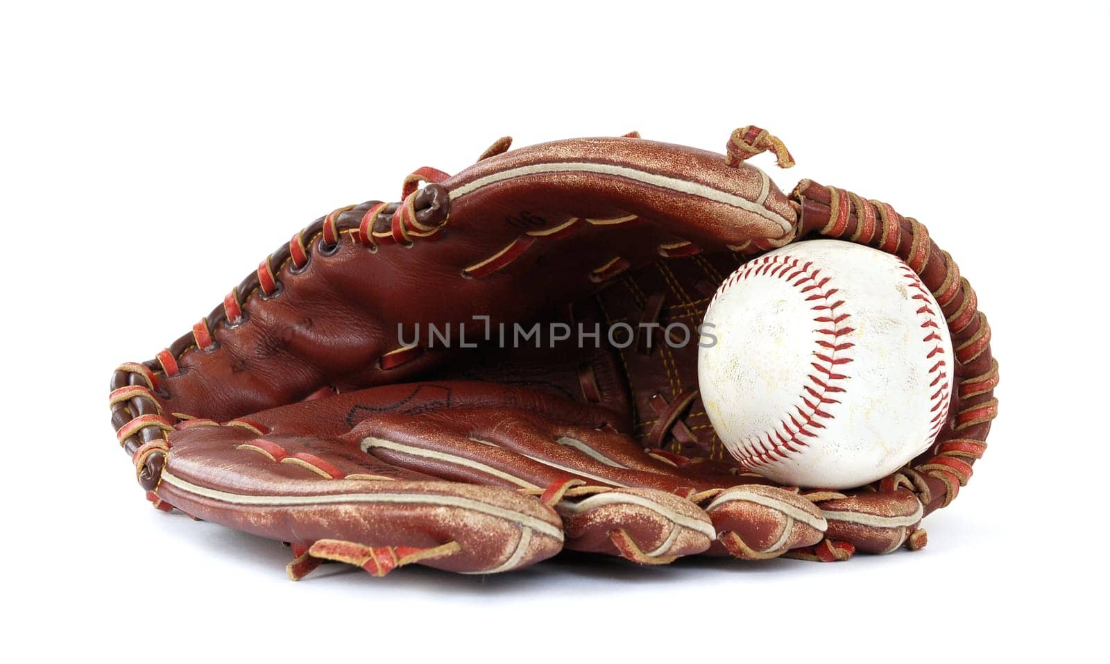 Baseball glove and ball on a white background