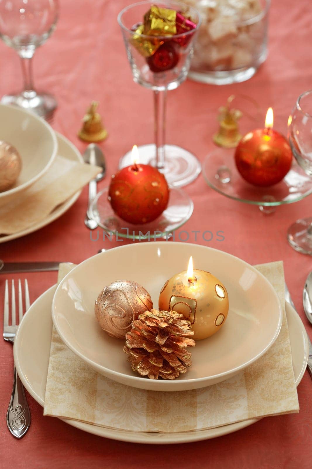 Festive table setting for Christmas