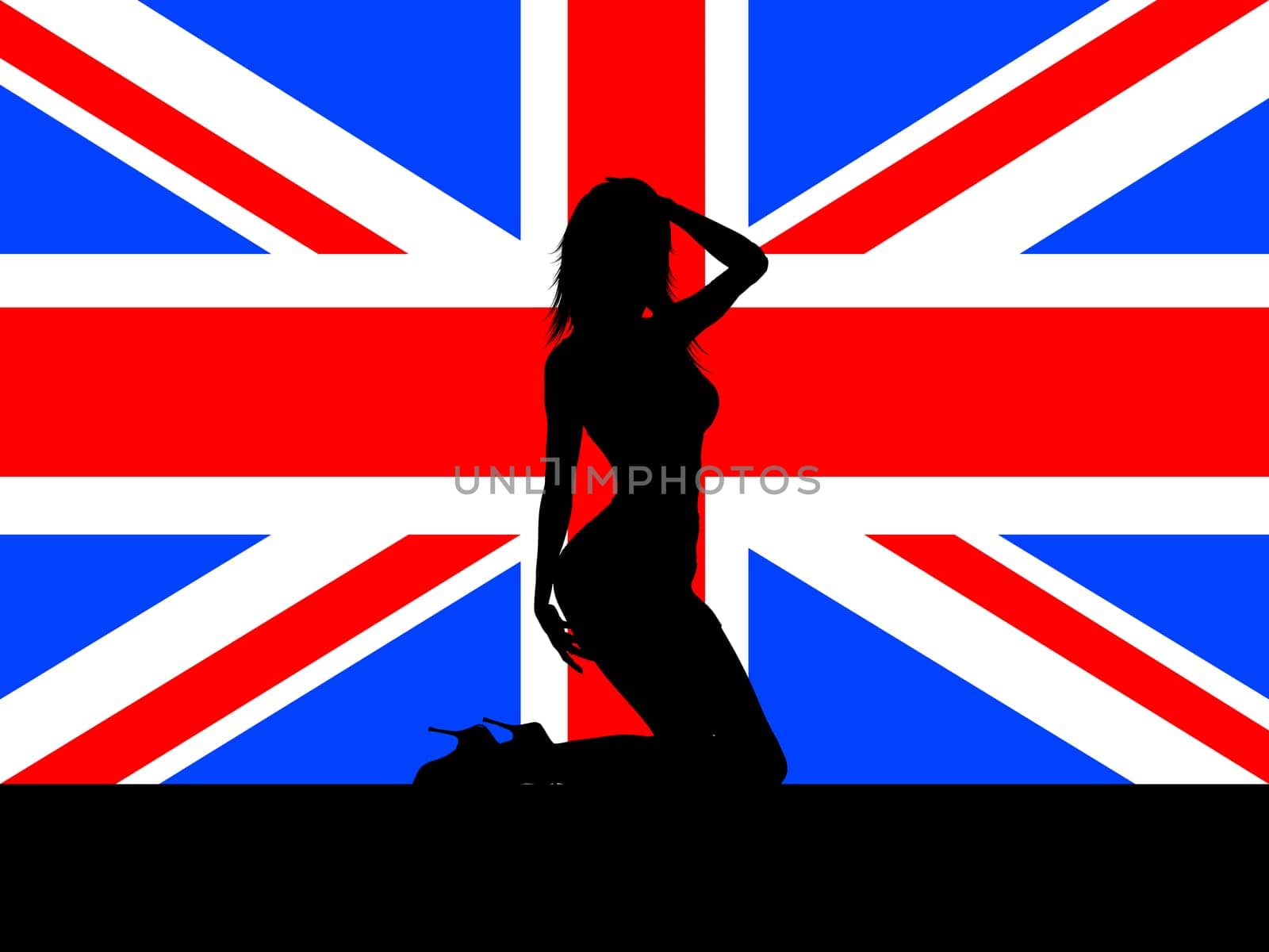 Sexy female on Union Jack flag background