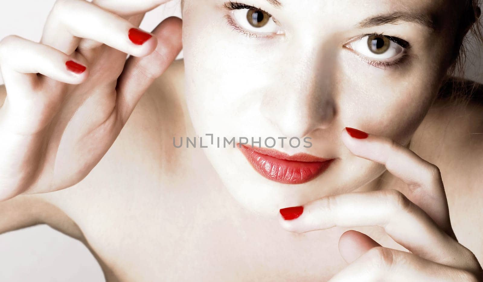 Beautiful young woman. White background.