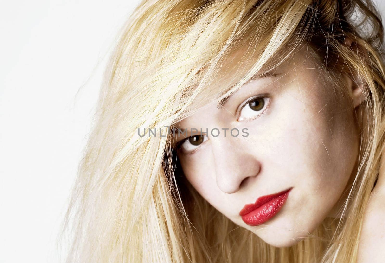Beautiful sensual woman. White background.