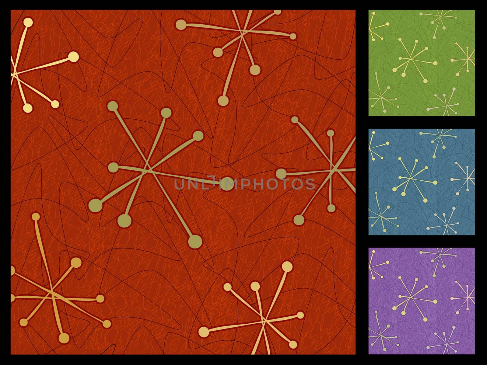 Retro Boomerangs Stars Background in 4 color sets. Each item is whole and grouped so you can use them independently from the background. Layered file for easy edit.