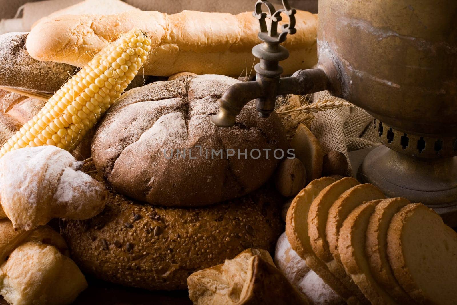 baked bread and a samovar