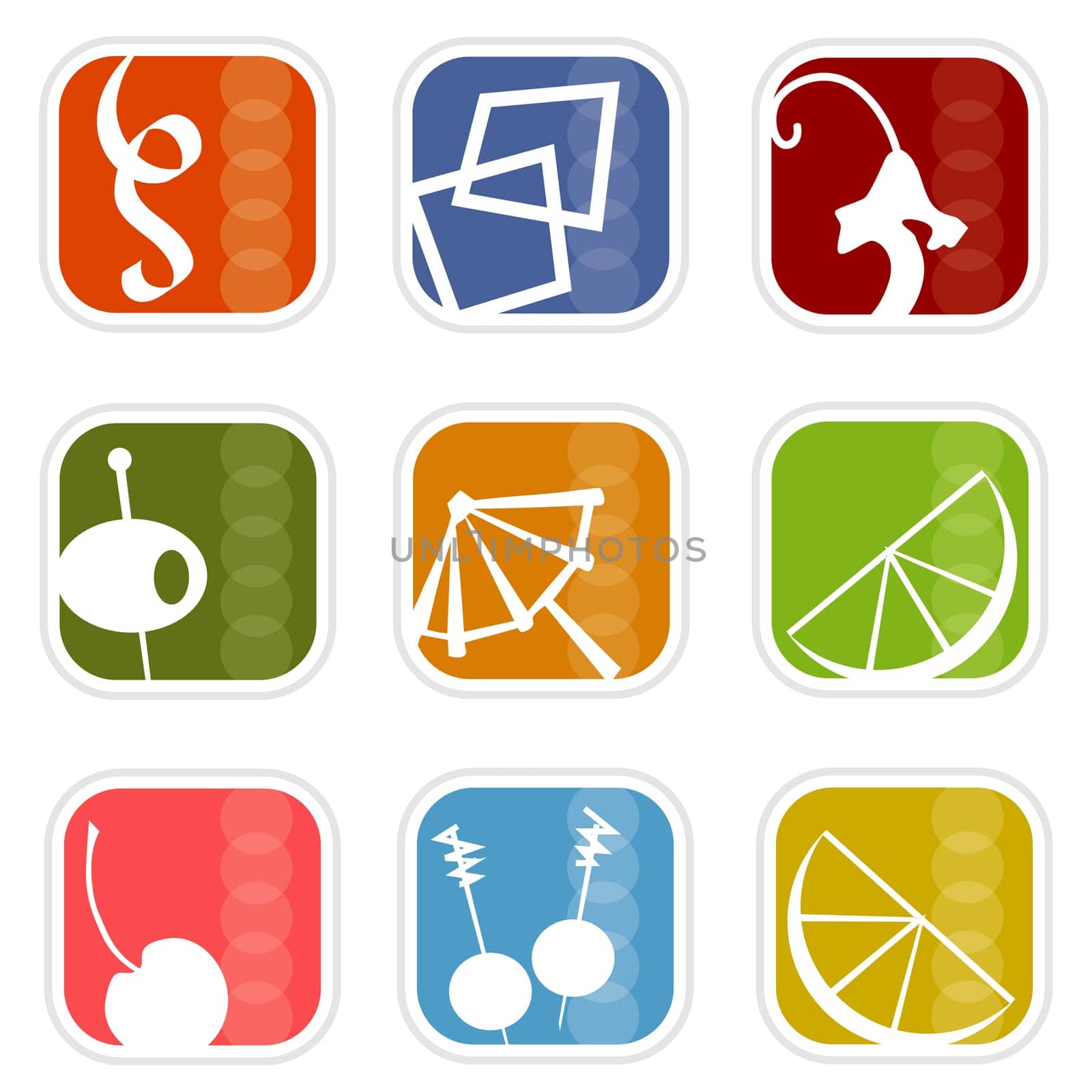 Cocktail Time! Colorful, stylish icons with a retro flavor  Easy-edit layered vector art. All elements whole so you can move them around.