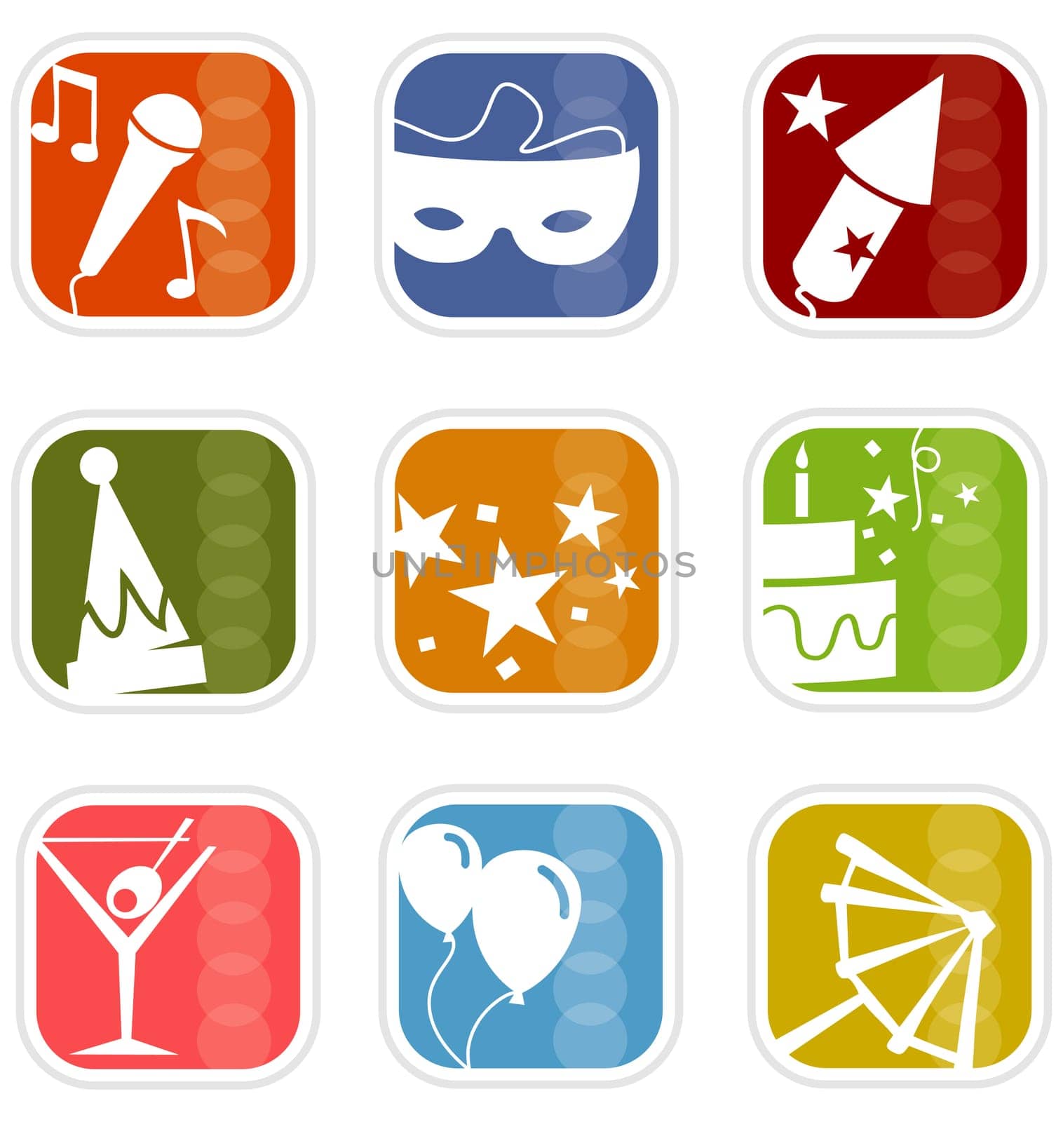 Stylish party icons with a retro flavorvery mid-century modern  Easy-edit layered vector art. All elements whole so you can move them around.