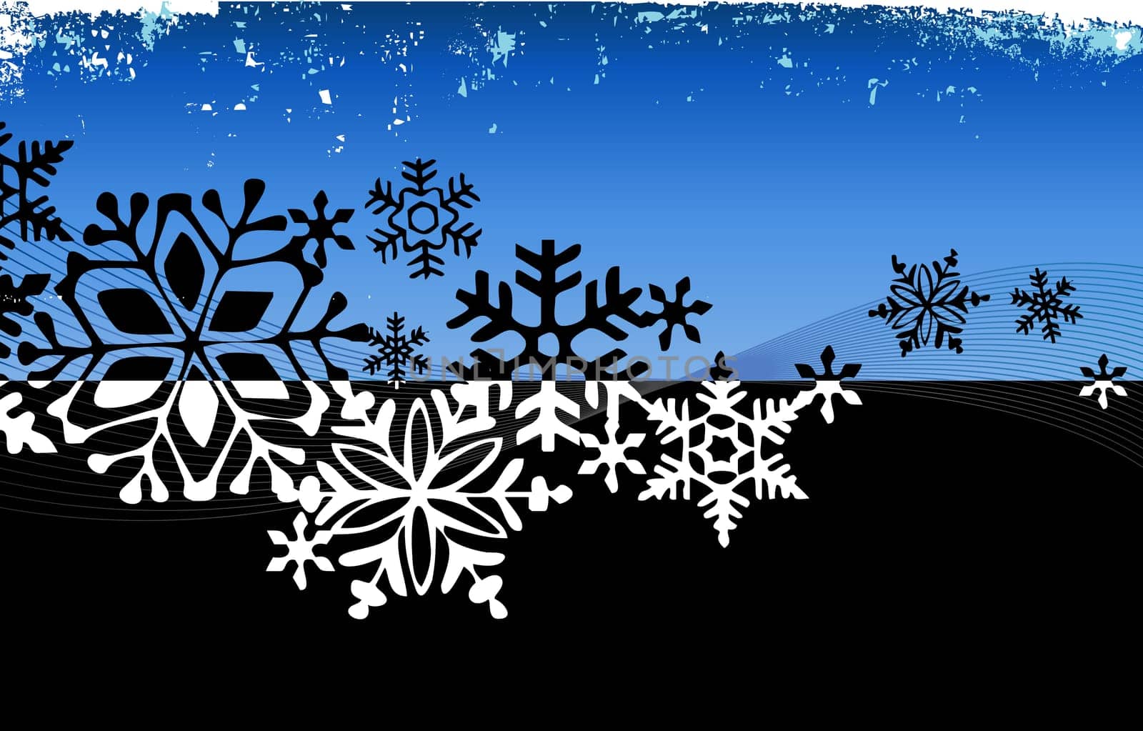 Stylized Grunge Abstract Snowflakes. Flexible, easy-edit file