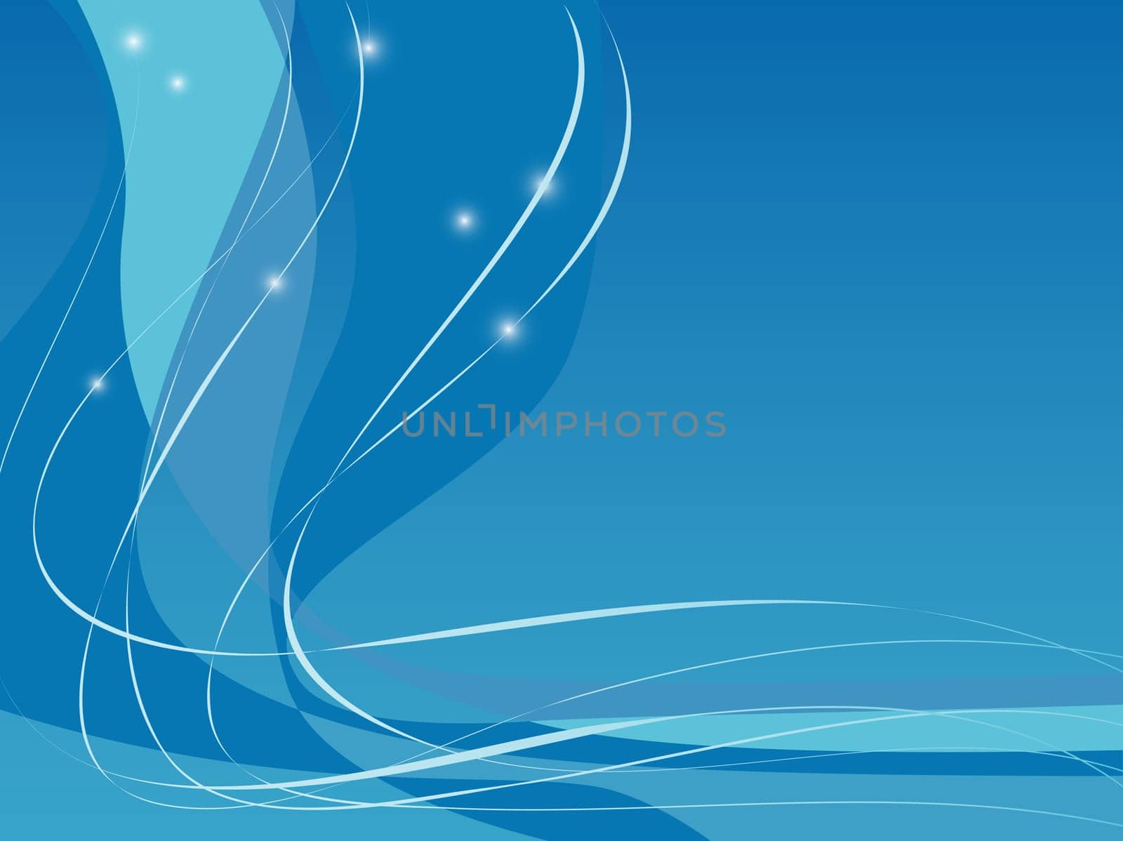 Blue Swoosh Design with lines and sparkling stars. Easy-edit layered file is great for backgrounds.