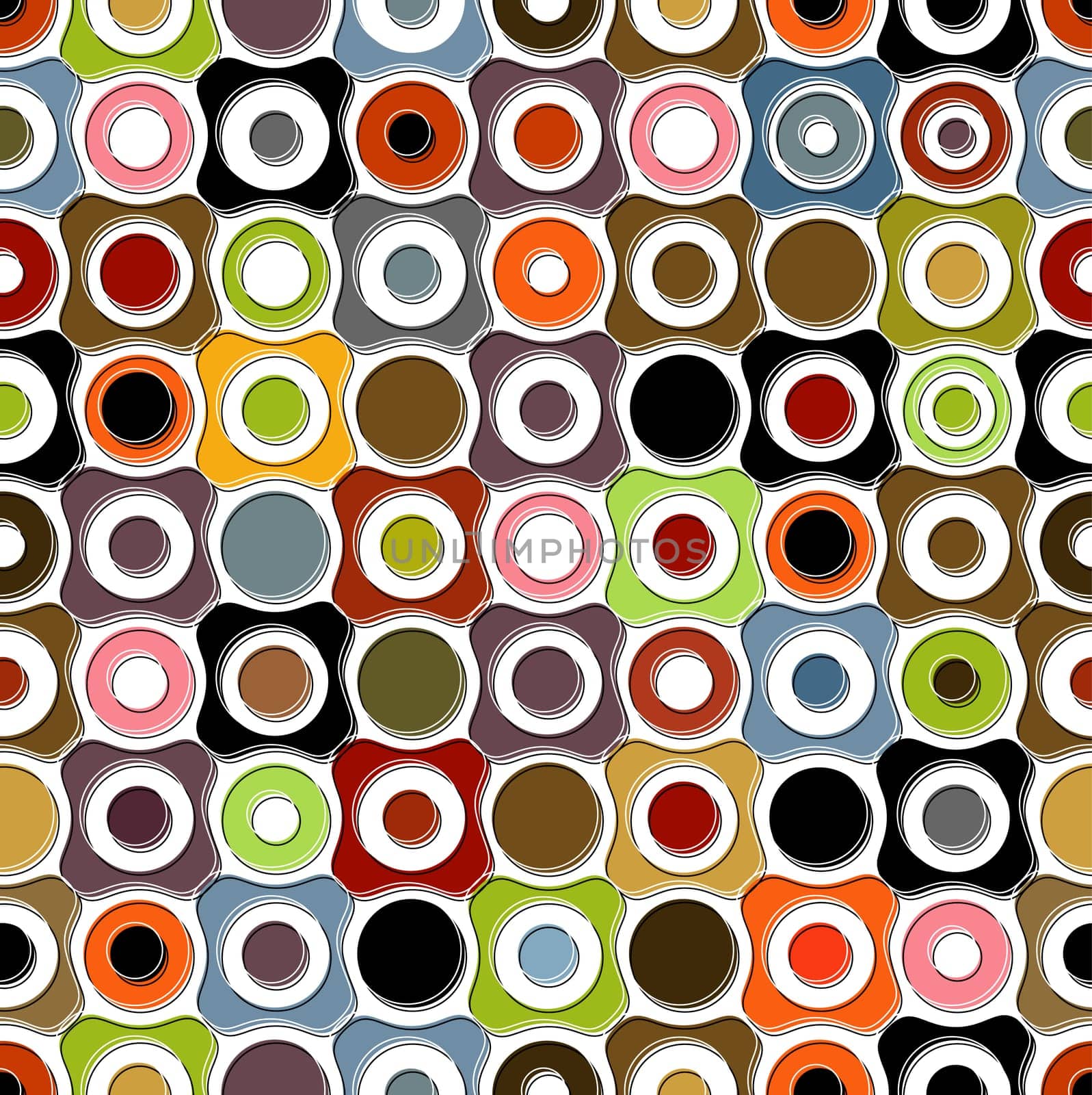 Seamless Retro-stylized Shapes. Tileable, seamless easy-edit layered vector file.