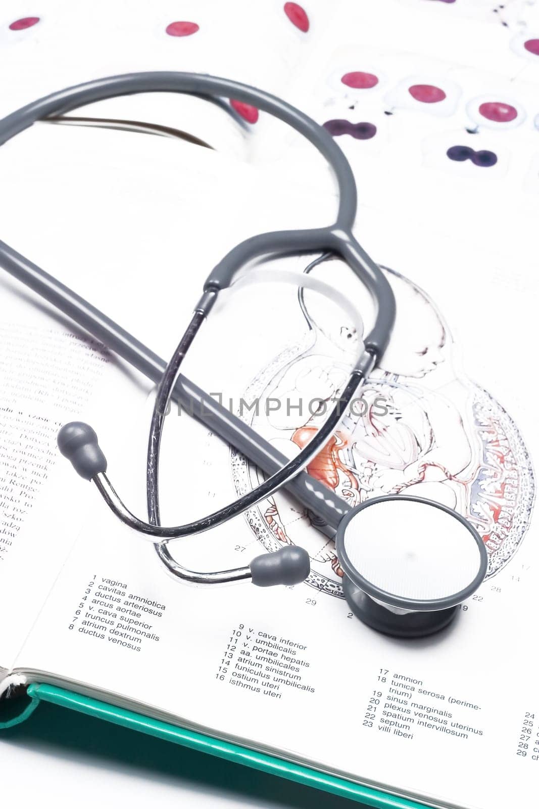Stethoscope on a medical book isolated on white