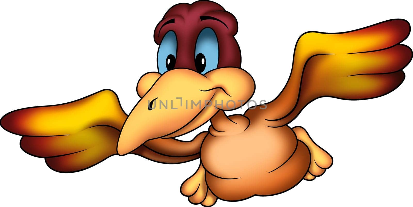 Flying bird 07 - High detailed and coloured illustration - Orange flying parrot