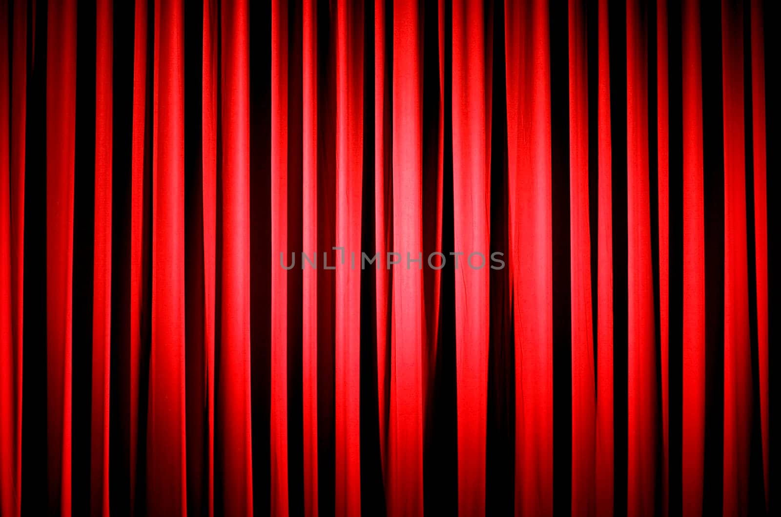 Red Theater Curtain with the Spotlight Centered