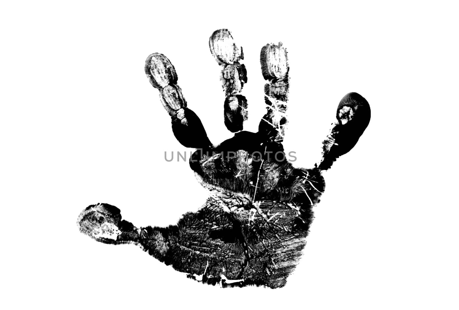 Child's handprint in Black Isolated on White Background