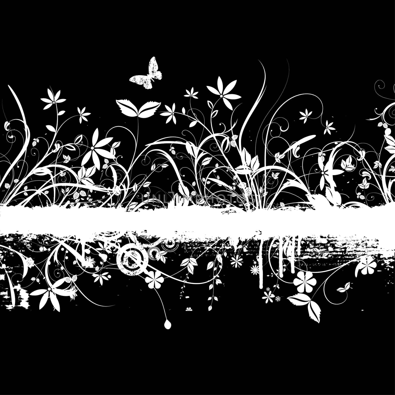 Floral grunge background with butterflies