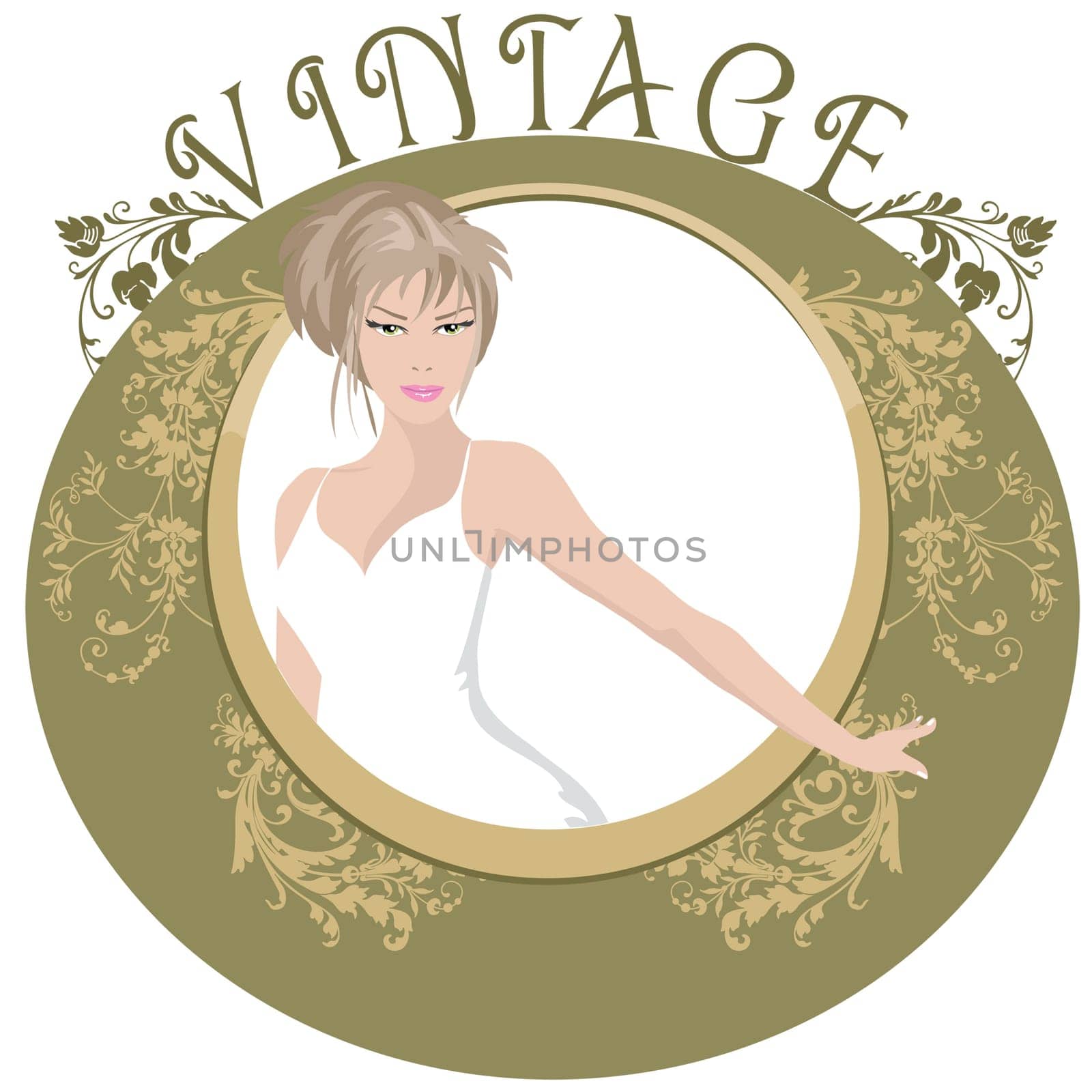 Vintage Floral Frame with a fancy lady