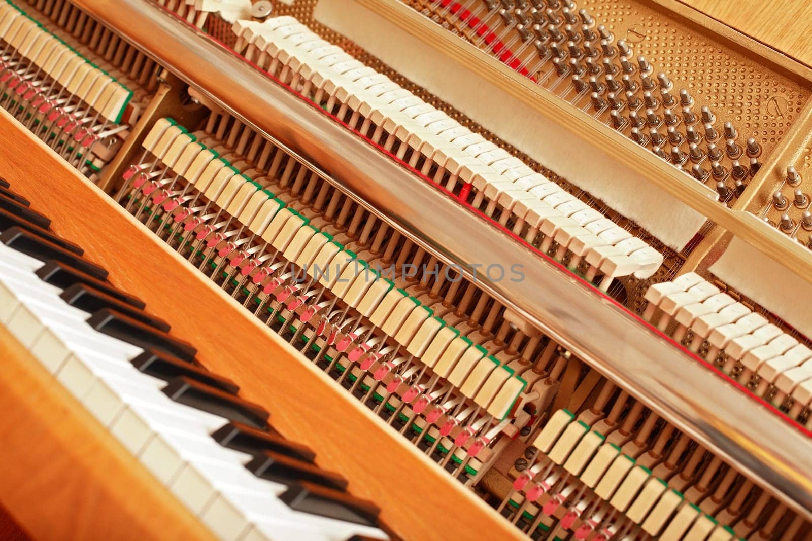 Detail of open piano with strings