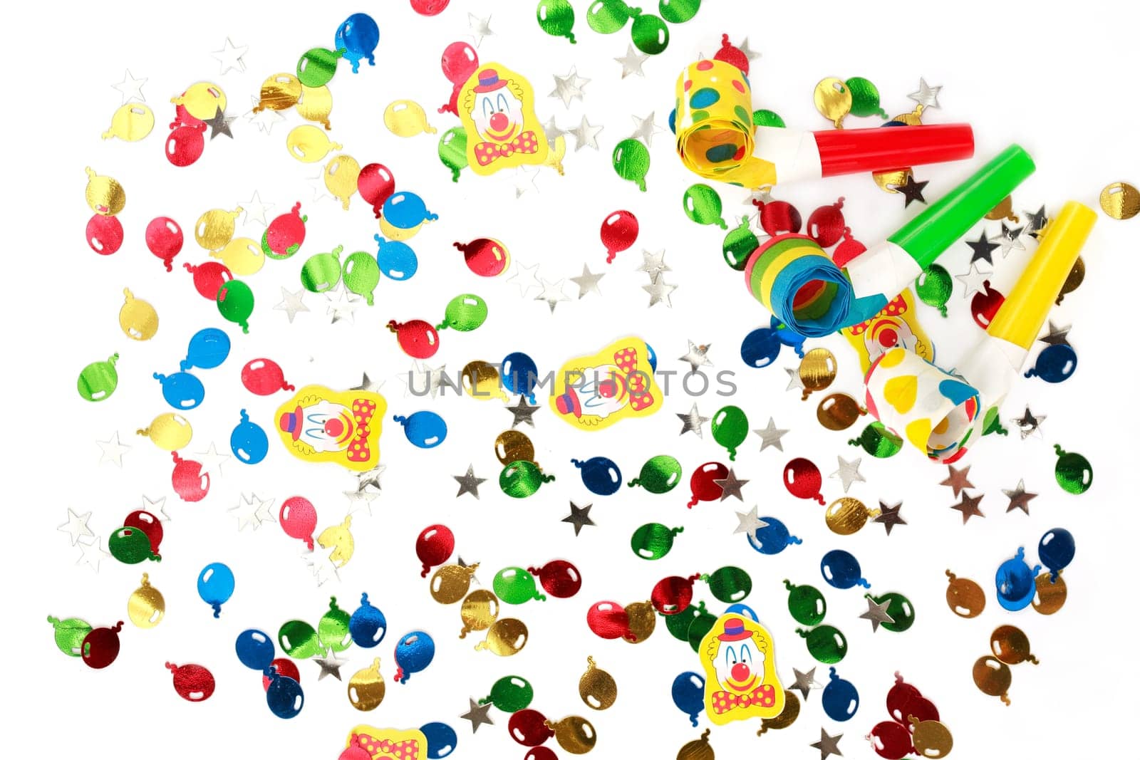 Carnival background with colorful party paper cornet