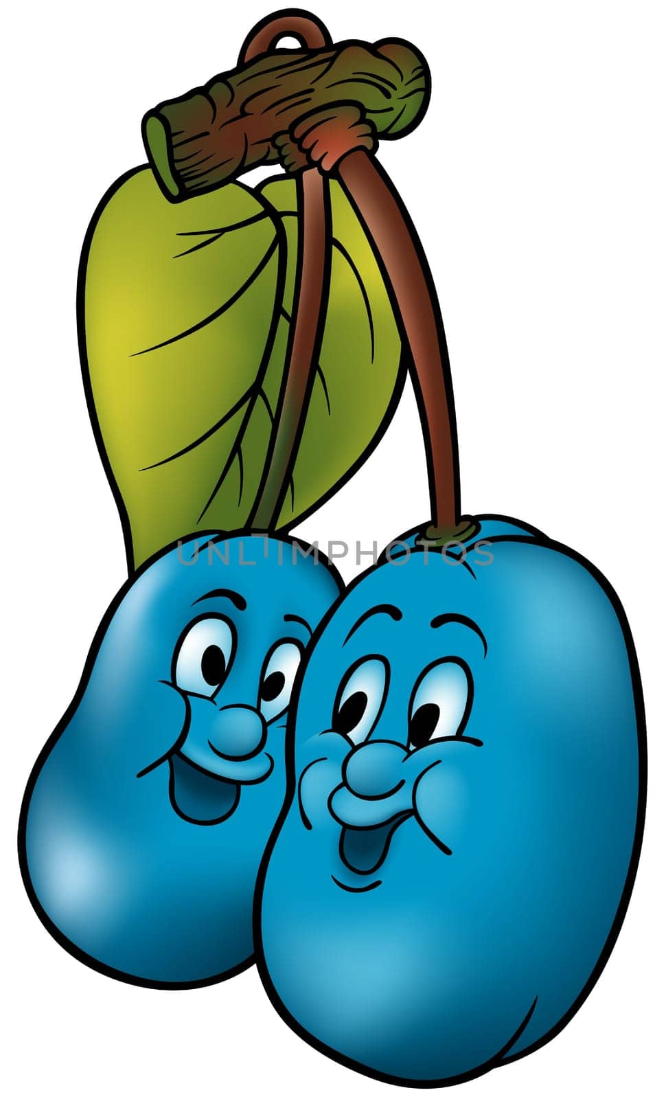 Two Blue Plums - High detailed and coloured cartoon vector illustration