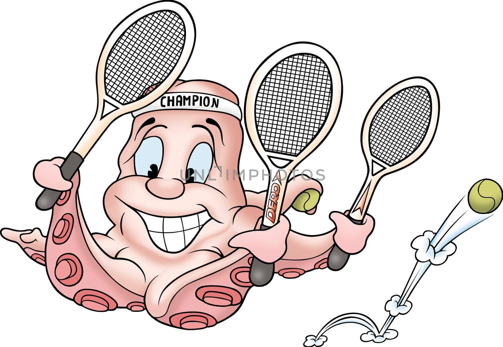 Octopus 08 tenis - High detailed and coloured cartoon illustration