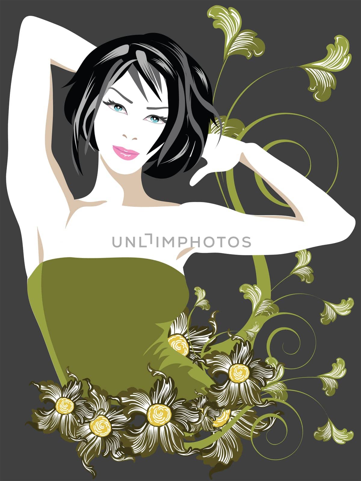 vintage frame with fancy lady